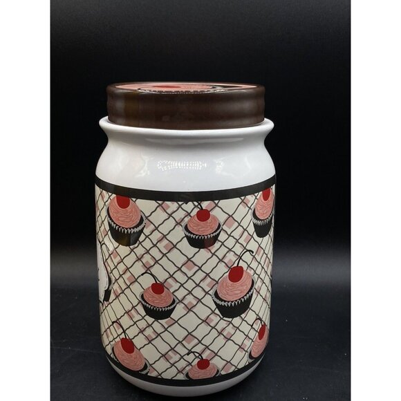 You and Me by Jessie Steele Ceramic Cookie Jar Kitchen Red Cherries “Cookies” - Picture 15 of 15